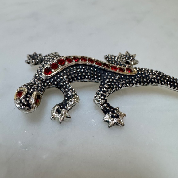 Vintage Emmons Salamander Lizard Brooch Pin Red Rhinestone Silver-Tone Metal - Picture 5 of 12